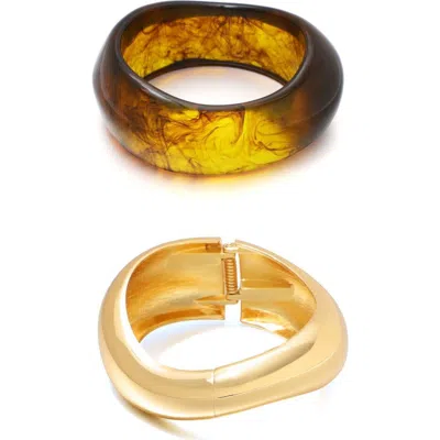 Adornia Gold Chunky Brown And Gold Bangle Bracelet Set In Burgundy