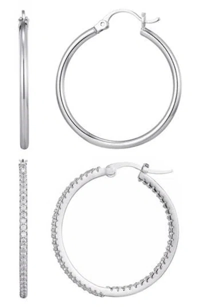 Adornia Set Of 2 Assorted Infinity Hoop Earrings In Silver