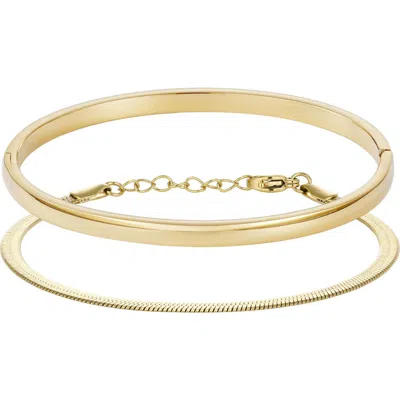 Adornia Tarnish Resistant 18k Gold Plated Herringbone And Cuff Bracelet Set