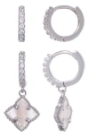 Adornia Set Of 2 Clover Of Hoop Earrings In Gray