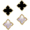 Adornia 14k Plated Mother-of-pearl Clover Stud Set Earrings