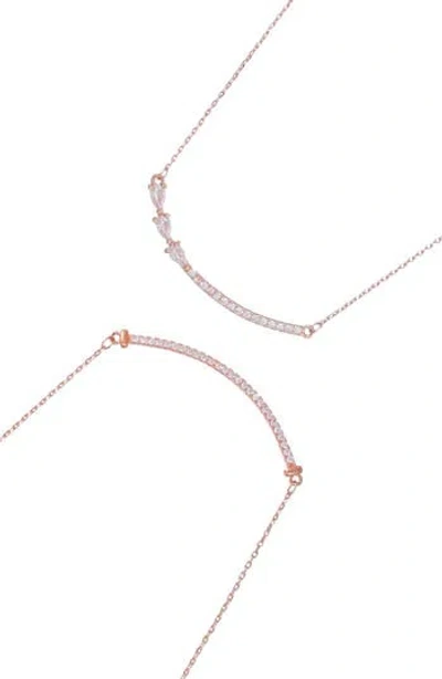 Adornia Set Of 2 Crystal Curved Bar Necklaces In Pink