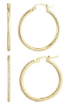 Adornia Set Of 2 Cubic Zirconia Hoop Earrings In Gold