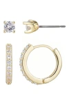 Adornia Set Of 2 Cubic Zirconia Huggie Hoop Earrings