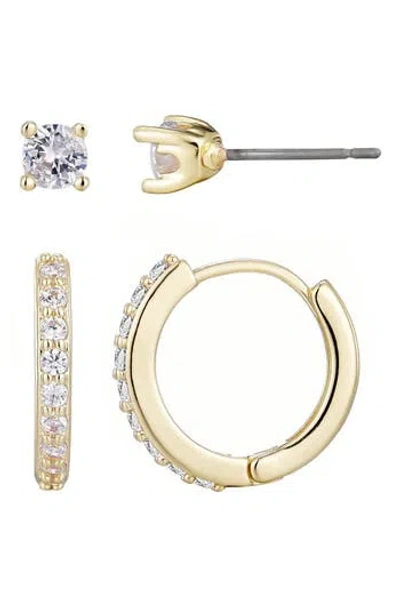 Adornia Set Of 2 Cubic Zirconia Huggie Hoop Earrings