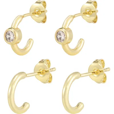 Adornia Set Of 2 Cubic Zirconia Huggie Hoop Earrings In Gold