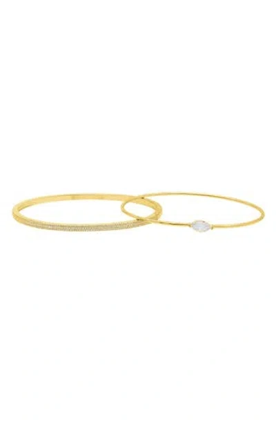 Adornia Set Of 2 Cubic Zirconia Stacking Bracelets In Gold