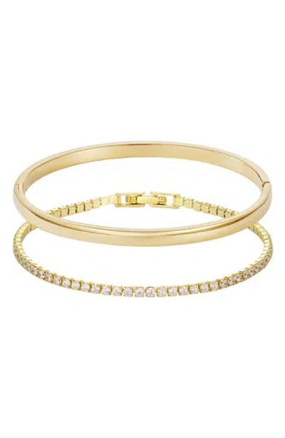 Adornia 18k Gold Plated Cuff And Tennis Bracelet Set