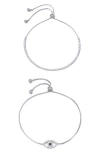 Adornia Set Of 2 Evil Eye & Tennis Bracelets In Silver