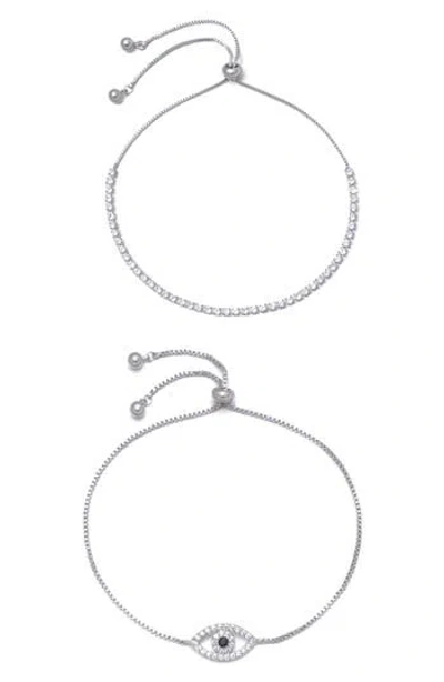 Adornia Set Of 2 Evil Eye & Tennis Bracelets In Silver