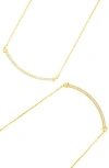 Adornia Set Of 2 Faux Pearl & Crystal Curved Bar Necklaces In Gold