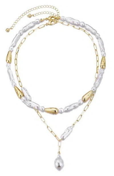 Adornia Set Of 2 Faux Pearl Necklaces In Gold