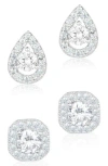 Adornia Set Of 2 Halo Cubic Zirconia Stud Earrings In Silver