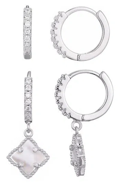 Adornia Set Of 2 Halo Mother-of-pearl Hoop Earrings In Silver