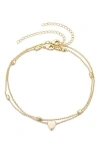 Adornia Set Of 2 Heart & Station Chain Anklets