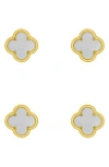 Adornia Set Of 2 Mother-of-pearl Clover Stud Earrings In Gold