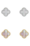 Adornia Set Of 2 Mother-of-pearl Clover Stud Earrings In Metallic