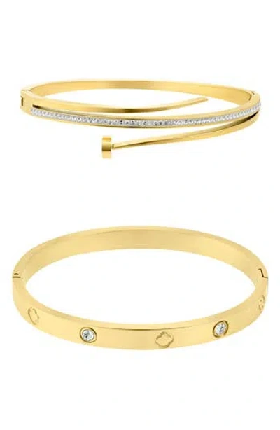 Adornia Set Of 2 Nail & Clover Cuff Bracelets In Gold