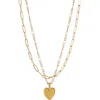 Adornia Set Of 2 Oval Link Chain & Heart Pendant Necklaces In Gold