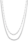 Adornia Set Of 2 Paper Clip & Tennis Necklaces In Silver
