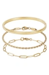 Adornia Set Of 3 18k Gold Plated Stainless Steel Bracelets In Gold