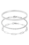 Adornia Tarnish Resistant Silver Plated Cuff And Chain Bracelet Set In Silver