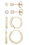 Adornia Set Of 3 Assorted Hoops And Stud Earrings In Gold