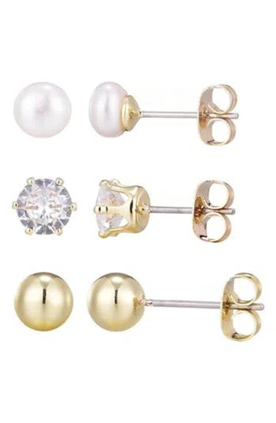 Adornia Set Of 3 Assorted Stud Earrings In Gold