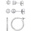 Adornia Set Of 3 Assorted Studs And Hoop Earrings In Silver