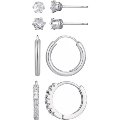 Adornia Set Of 3 Cubic Zirconia Stud & Hoop Earrings In Silver