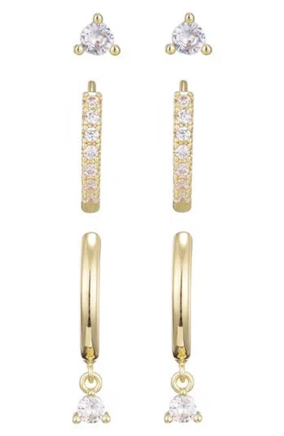 Adornia Set Of 3 Cubic Zirconia Stud & Huggie Hoop Earrings