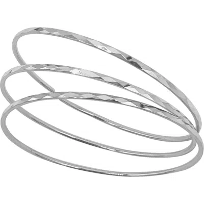 Adornia Set Of 3 Hammered 14k Gold Plated Bangle Bracelets In Silver