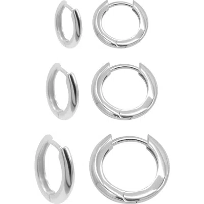 Adornia Set Of 3 Huggie Hoop Earrings In Silver
