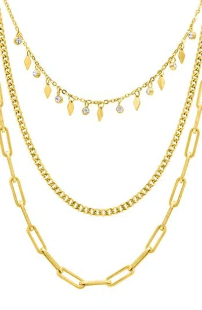 Adornia Set Of 3 Paperclip Chain Necklaces In Gold