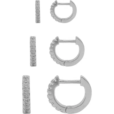 Adornia Silver Plated Huggie Hoop Earrings Pack In Metallic