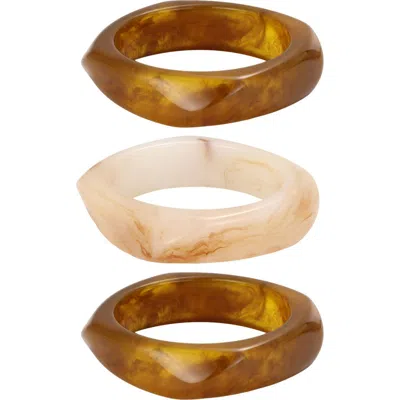 Adornia Set Of 3 Resin Bangle Bracelets In Brown/ White