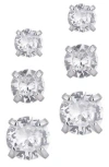 Adornia Set Of 3 Solitaire Cubic Zirconia Stud Earrings