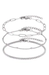 Adornia Tarnish Resistant Silver Chain Bracelet Set In Silver