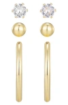 Adornia Set Of 3 Stud & Hoop Earrings