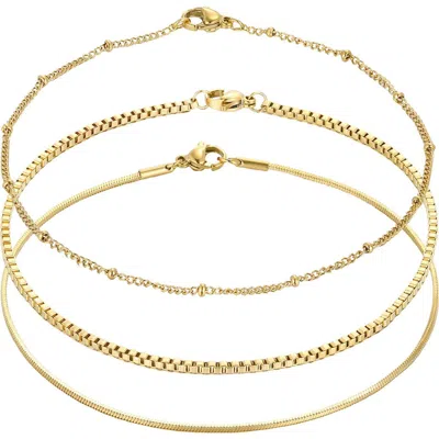 Adornia Set Of 3 Tarnish Resistant 18k Gold Plated Chain Anklets