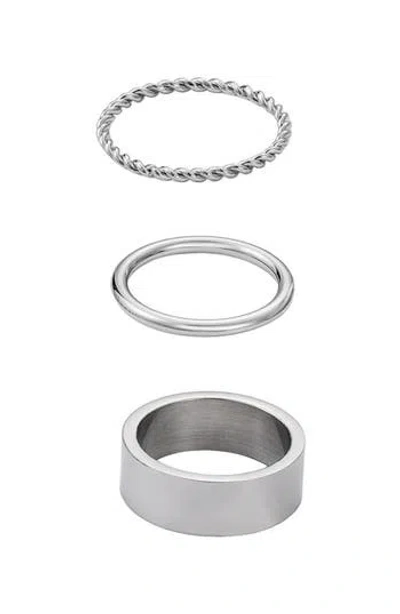 Adornia Set Of 3 Tarnish Resistant Assorted Stacking Rings In Silver