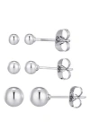 Adornia Tarnish Resistant Silver Set Of 3 Ball Stud Earrings In Silver