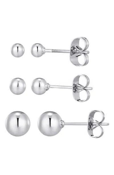 Adornia Tarnish Resistant Silver Set Of 3 Ball Stud Earrings In Metallic