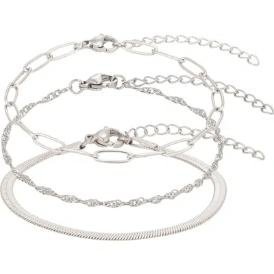 Adornia Set Of 3 Tarnish Resistant Chain Bracelets In Metallic