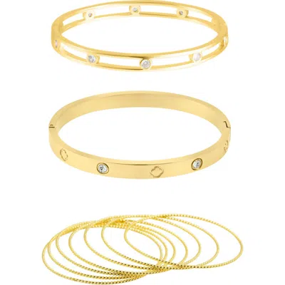 Adornia Set Of 9 Assorted Bangle Bracelets In Gold