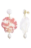Adornia Shell & Faux Pearl Drop Earrings In Pink