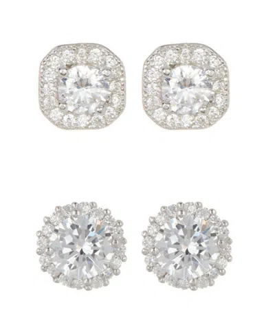 Adornia Set Of 2 Assorted Crystal Halo Stud Earrings In Metallic