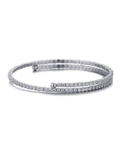 Adornia Silver Adjustable Crystal Tennis Cuff Bracelet In Metallic
