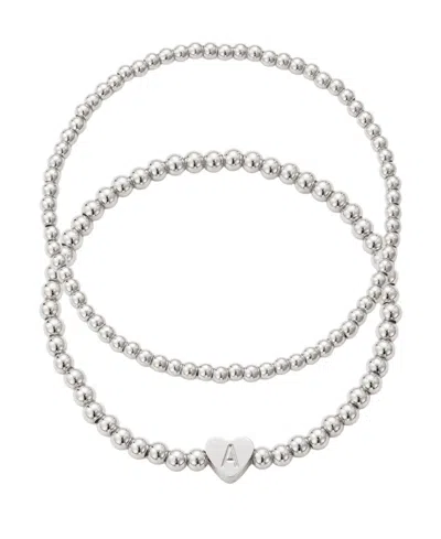 ADORNIA SILVER BALL BEAD INITIAL BRACELET SET