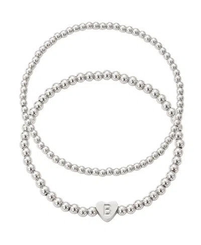 Adornia Silver Ball Bead Initial Bracelet Set